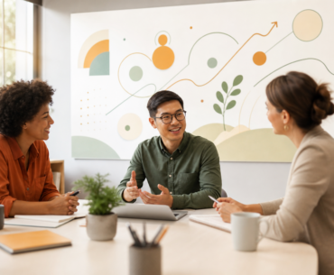 Gestão orientada para o desenvolvimento com líder e RH acompanhando evolução de pessoas da equipe