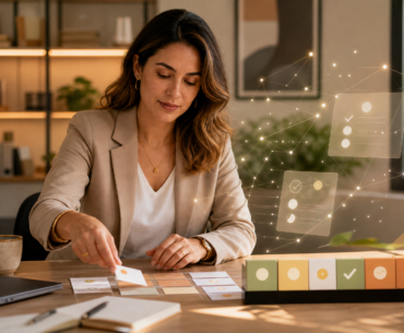 IA no trabalho com profissional usando tecnologia de forma segura, organizada e humana
