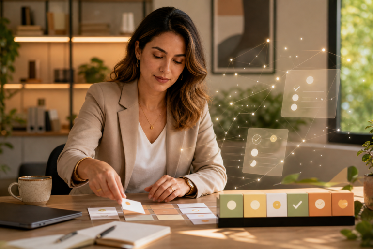 IA no trabalho com profissional usando tecnologia de forma segura, organizada e humana