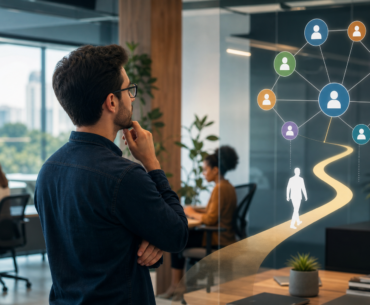 mobilidade interna no RH com profissional avaliando oportunidades de carreira dentro da empresa