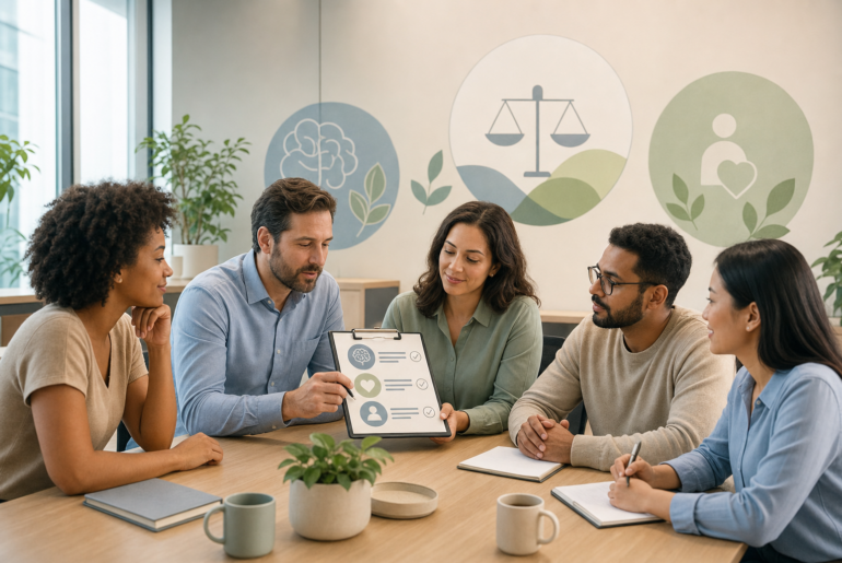 NR-1 e riscos psicossociais no trabalho com RH e liderança avaliando saúde mental da equipe