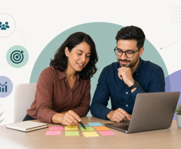 PDI plano de desenvolvimento individual com liderança e colaborador revisando metas de desenvolvimento