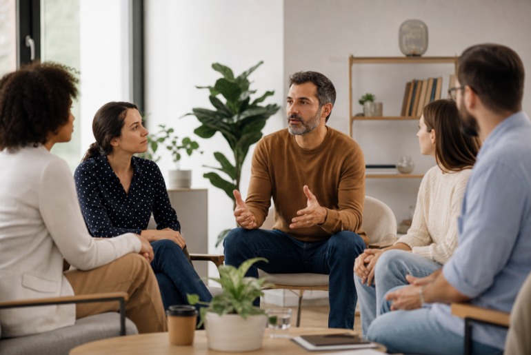 Treinamento de líderes para saúde mental no trabalho com conversa cuidadosa entre gestor e equipe