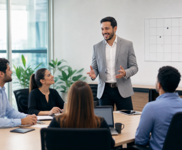 Novo líder em reunião de onboarding com equipe e plano 30 60 90 dias