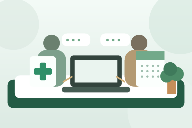 Saúde preventiva no trabalho com RH e colaborador conversando sobre consultas e exames