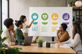 Equipe de RH analisando estratégia de total rewards com benefícios, salário e desenvolvimento