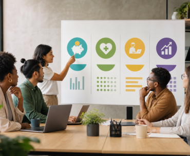 Equipe de RH analisando estratégia de total rewards com benefícios, salário e desenvolvimento