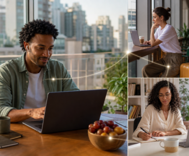 trabalho de qualquer lugar com equipe distribuída e conectada por ferramentas digitais