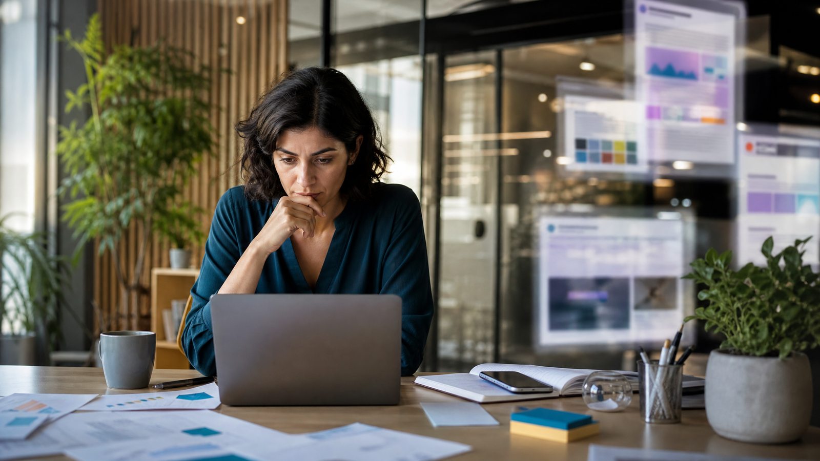 Workslop: quando a IA parece produtividade, mas entrega retrabalho para a equipe Profissional revisando no notebook uma entrega gerada por IA que criou retrabalho para a equipe