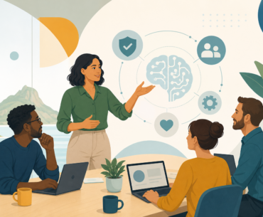 uso de IA na equipe com líderes orientando decisões responsáveis no trabalho