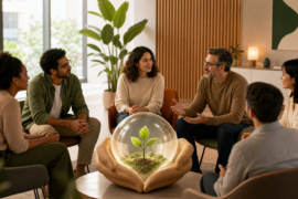 Embaixadores de saúde mental em conversa de apoio no ambiente de trabalho
