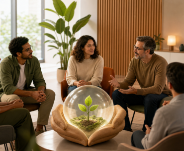 Embaixadores de saúde mental em conversa de apoio no ambiente de trabalho