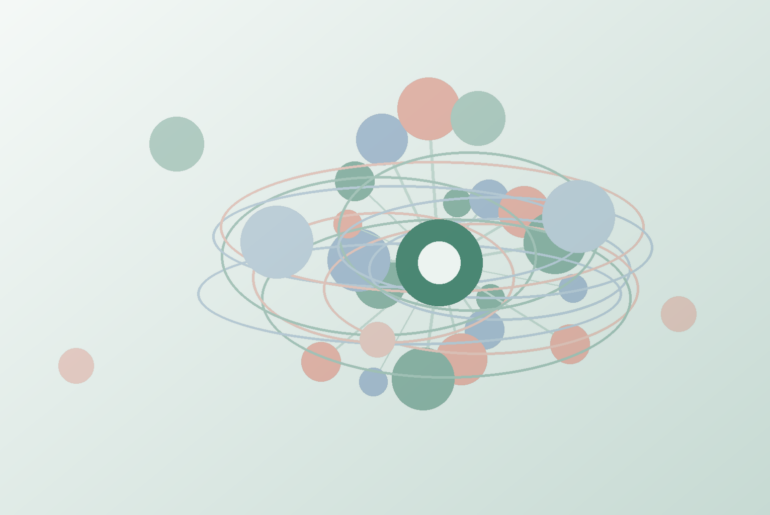 Representação abstrata de liderança situacional com círculos conectados em diferentes níveis de autonomia