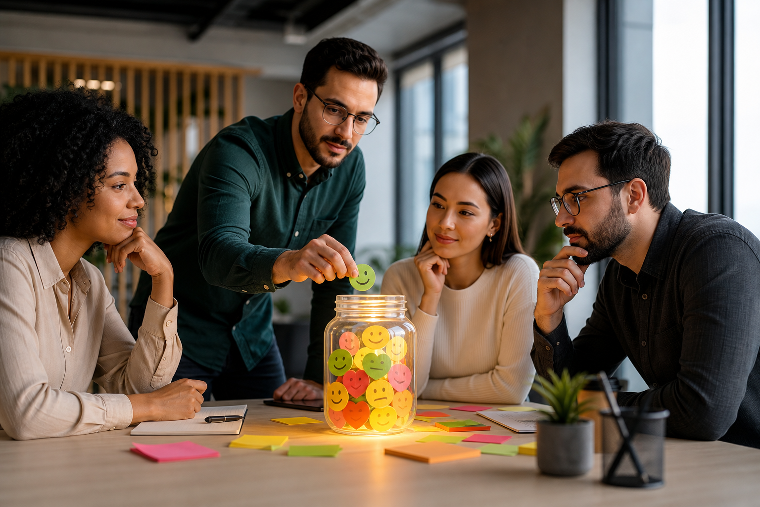 Pesquisa de satisfação interna: quando fazer sem gerar cinismo Equipe de RH analisando resultados de pesquisa de satisfação interna em uma reunião