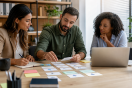 Profissionais de RH organizam habilidades em cartões para criar uma taxonomia de skills prática