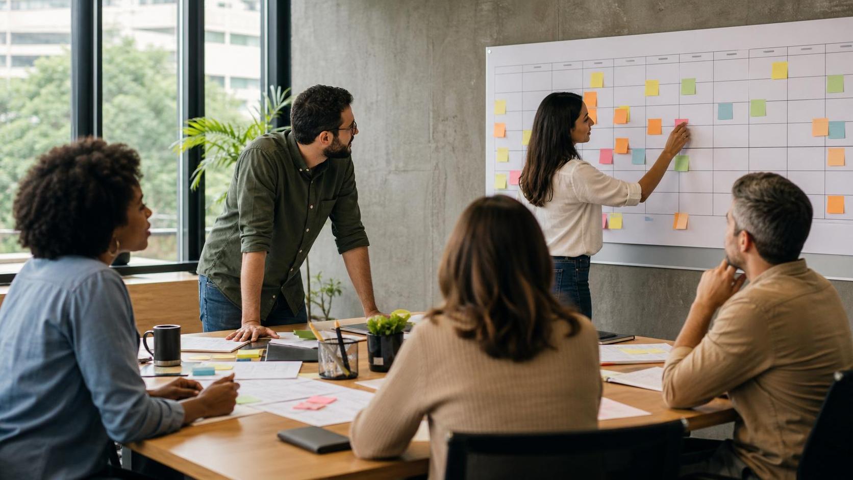 Calendário de RH 2026: como planejar ações com critério Equipe de RH planejando o calendário anual de ações em uma sala de reunião