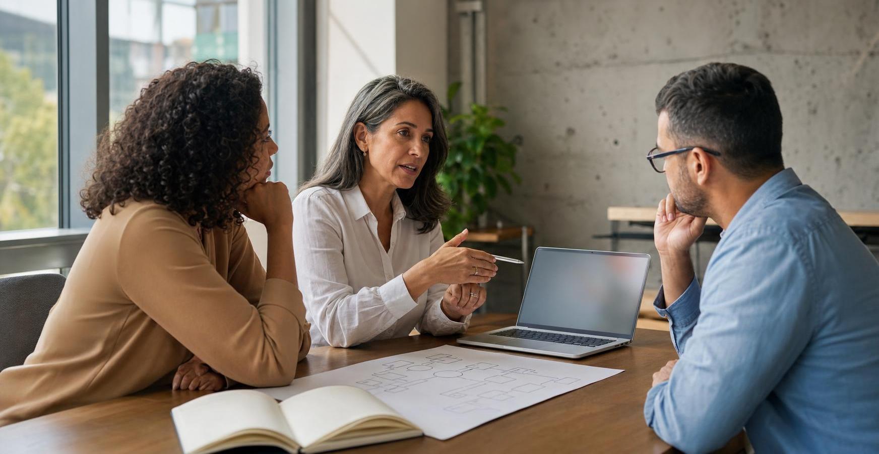 Conhecimento crítico: como mapear antes de uma perda Profissional transfere conhecimento crítico para colegas durante reunião de trabalho