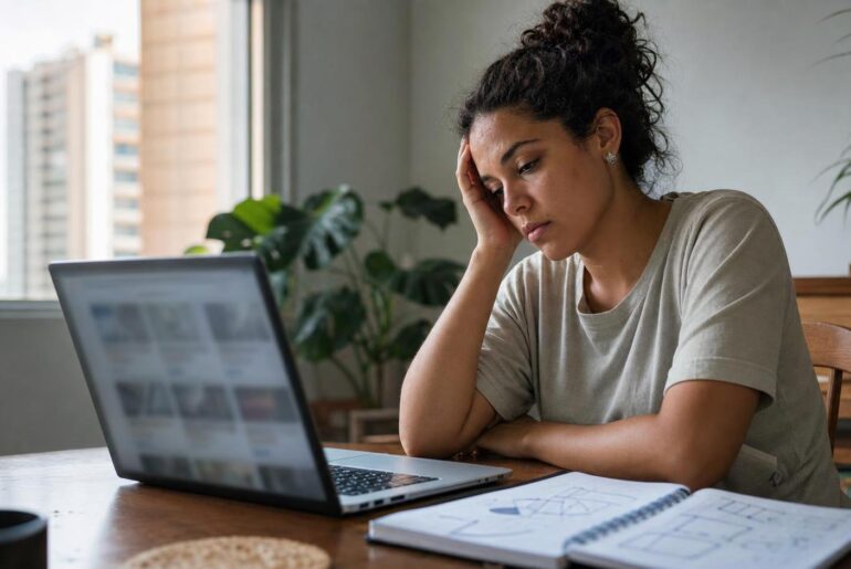 Doomjobbing e ansiedade na busca por emprego diante do notebook