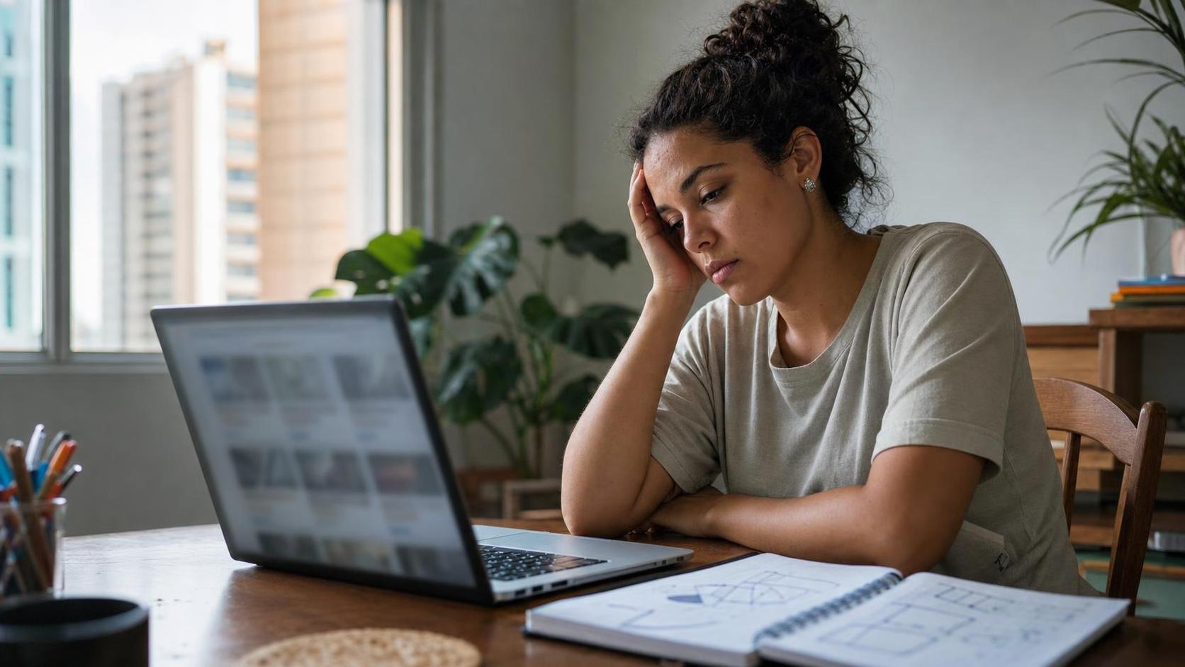Doomjobbing: quando procurar emprego vira uma rotina de ansiedade Doomjobbing e ansiedade na busca por emprego diante do notebook