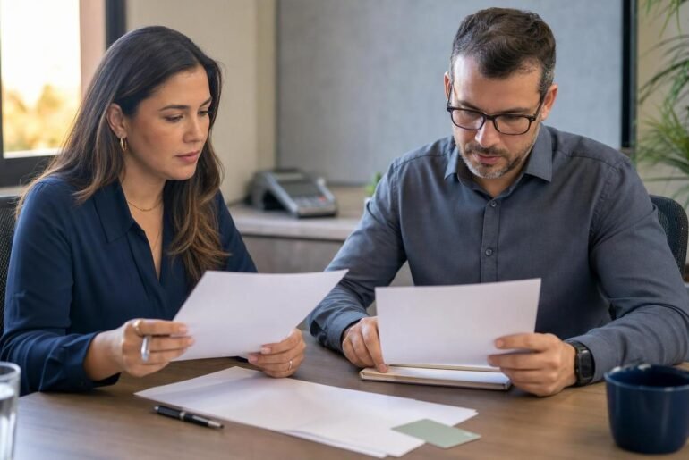 Profissionais de RH e compras revisam documentos do Novo PAT 2026 e um cartão de benefícios
