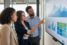 Profissionais de RH analisam padrões em um painel de dados