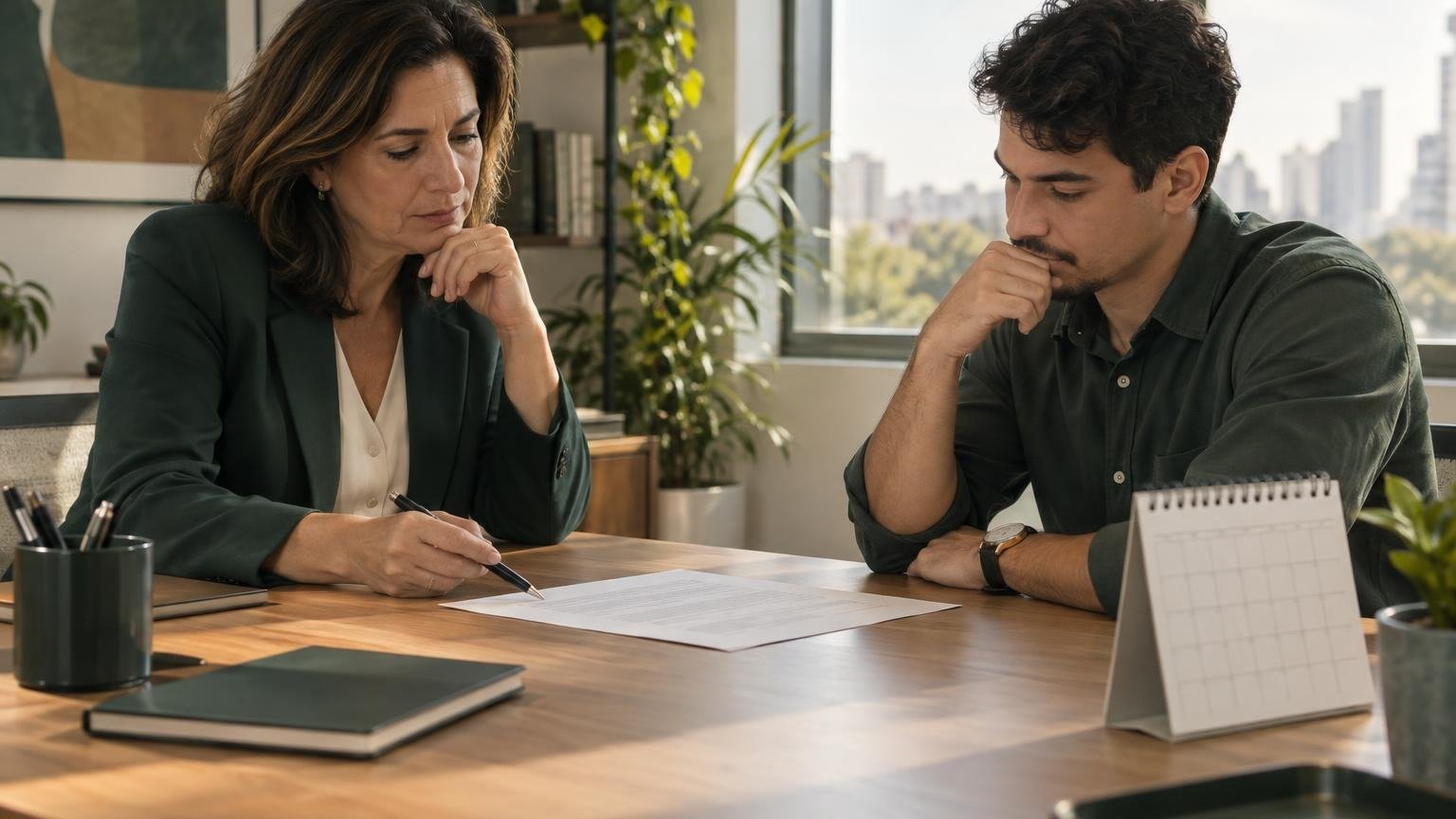Contrato de experiência: 45 dias podem virar 89 sem novo termo? Contrato de experiência: RH e profissional conferem documento e prazo no calendário