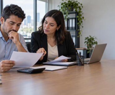 Profissional confere desconto no holerite com apoio de uma colega de RH