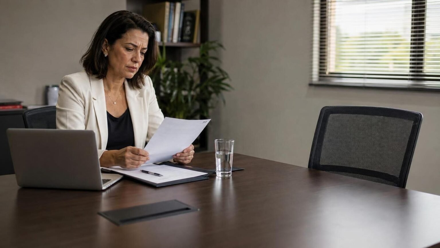 Dificuldade para contratar funcionários: a vaga ficou ruim? Líder de RH analisa dificuldade para contratar funcionários diante de uma cadeira vazia em sala de entrevista