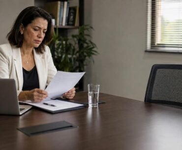 Líder de RH analisa dificuldade para contratar funcionários diante de uma cadeira vazia em sala de entrevista