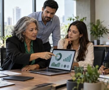 Etarismo no trabalho: profissionais de diferentes gerações analisam métricas de RH em reunião
