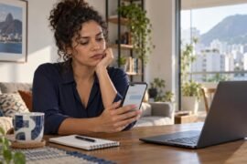 Profissional aguarda retorno no celular após entrevista e enfrenta ghosting no recrutamento