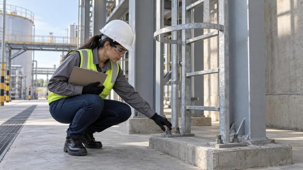 Escada fixa vertical em instalação industrial para análise de risco da NR-35
