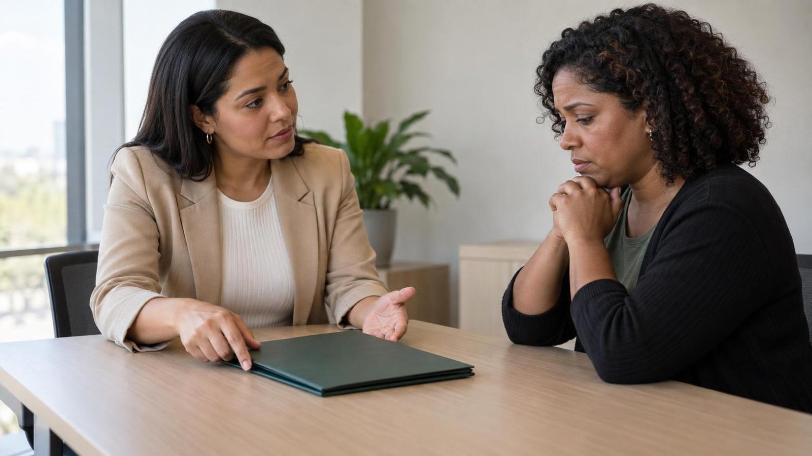Desconto de plano de saúde na rescisão: qual é o limite? Desconto de plano de saúde na rescisão: RH conversa com trabalhadora antes do acerto