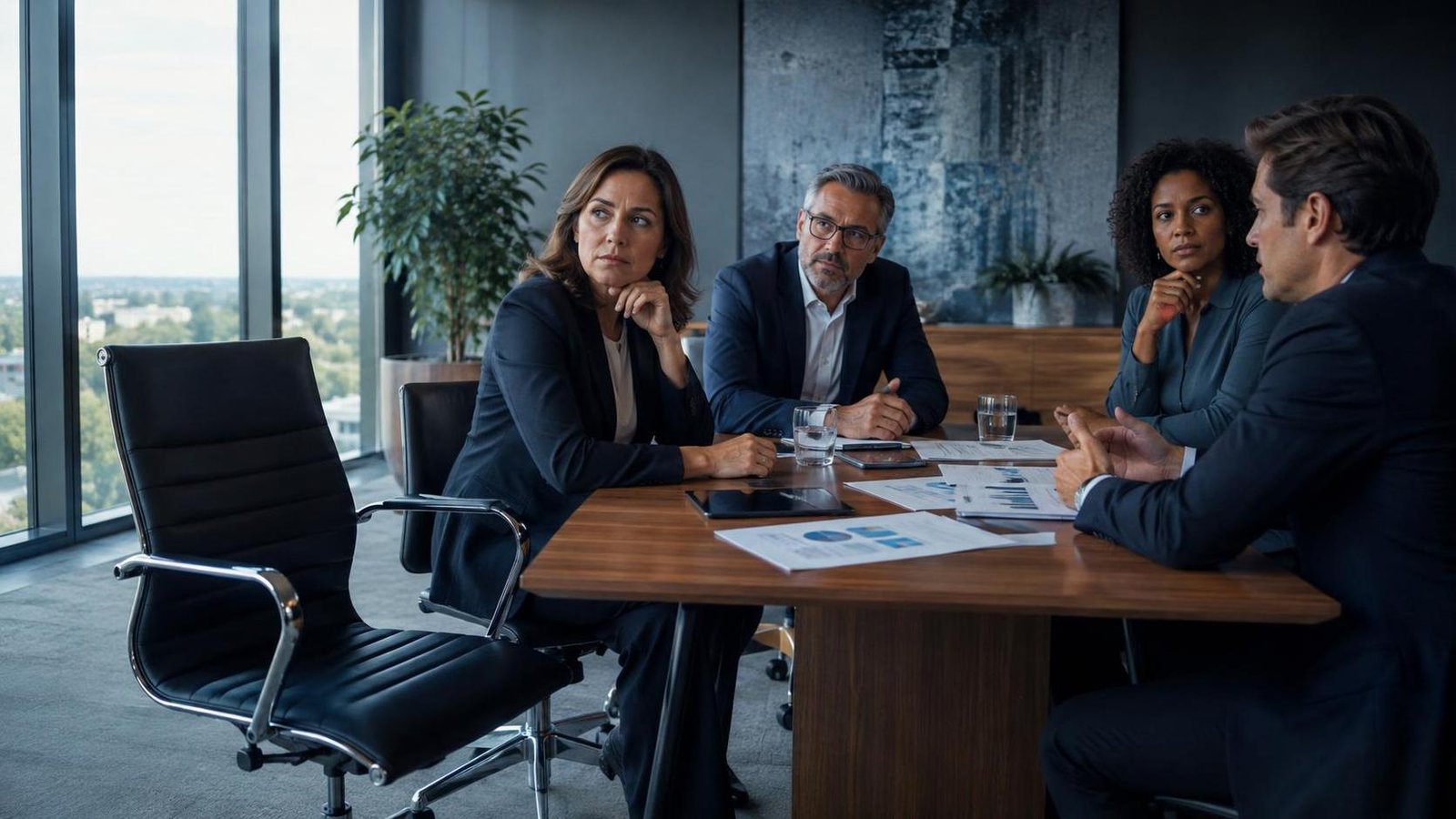 RH no comitê executivo: por que a cadeira segue vazia? RH no comitê executivo com uma cadeira vazia ao lado da mesa de decisão