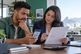 Salário errado na Carteira Digital: trabalhador e profissional de RH conferem os dados da folha