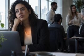Profissional se sente isolado entre colegas em um escritório