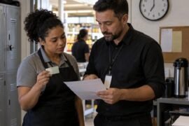 Empregada e gestor organizam escala de trabalho antes do dia da eleição