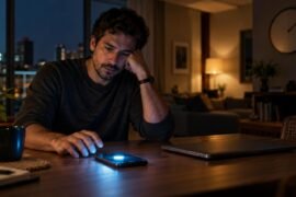 Profissional hesita ao receber mensagem de trabalho no celular à noite